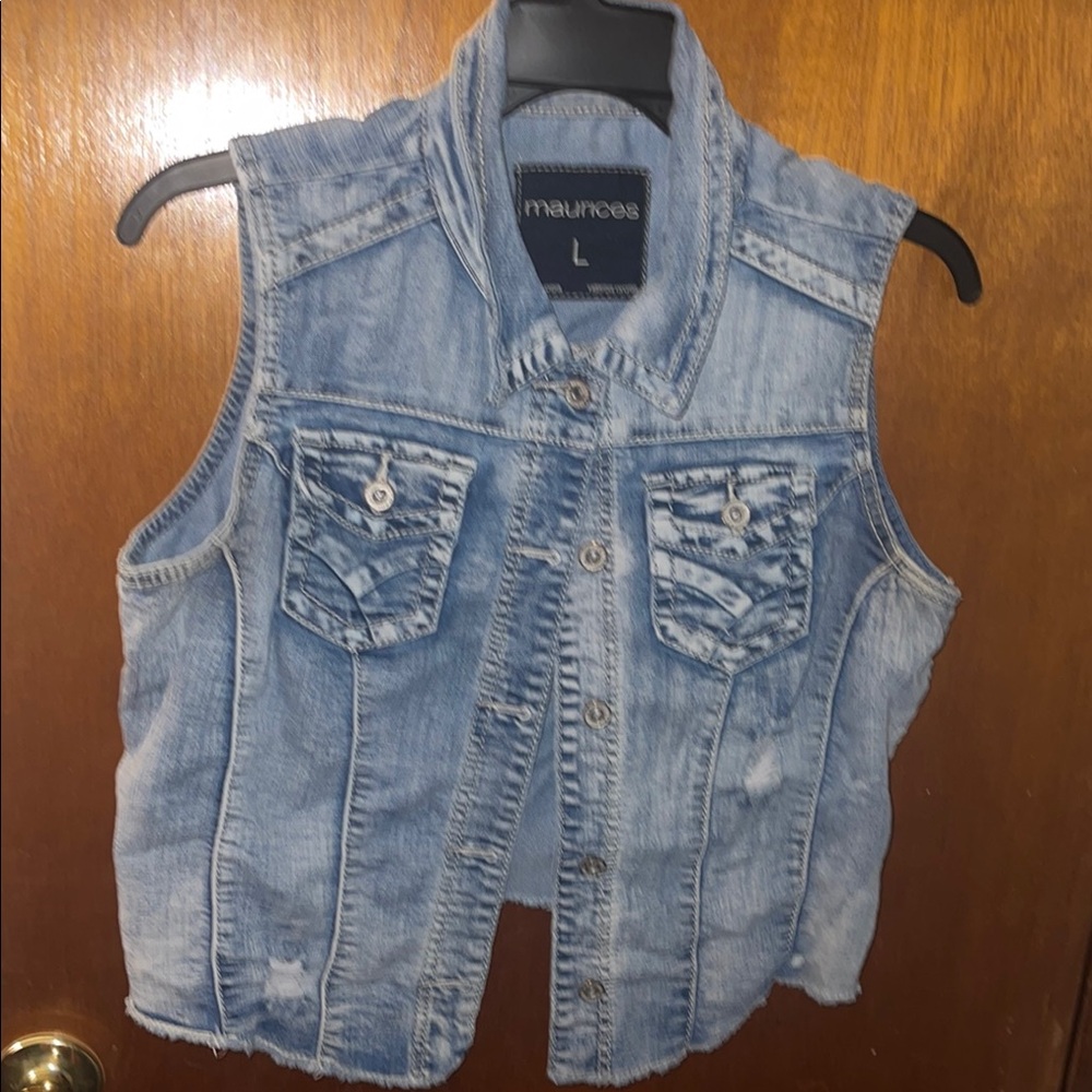 Maurices Light Blue Denim Vest